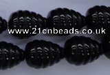 CAG1691 15.5 inches 15*20mm carved teardrop black agate beads