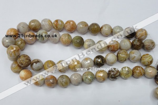 CAG1835 15.5 inches 16mm faceted round bamboo leaf agate beads