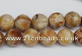 CAG1888 15.5 inches 12mm faceted round lemon crazy lace agate beads