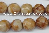 CAG1889 15.5 inches 14mm faceted round lemon crazy lace agate beads