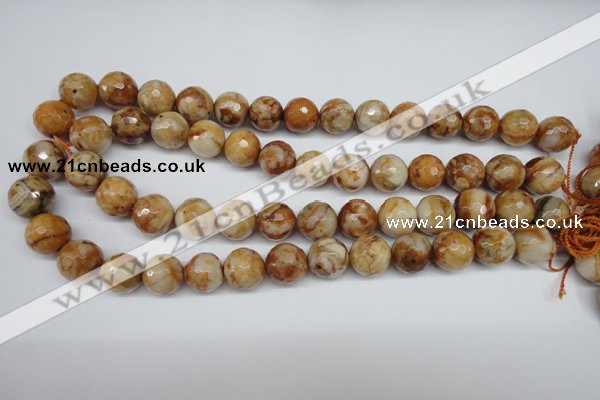 CAG1889 15.5 inches 14mm faceted round lemon crazy lace agate beads