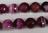 CAG2088 15.5 inches 12mm faceted round fuchsia line agate beads