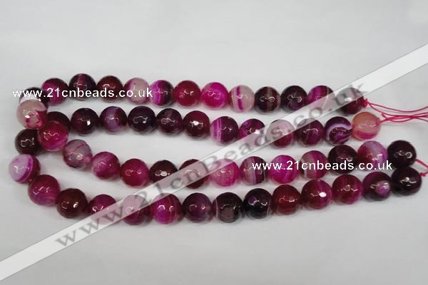 CAG2089 15.5 inches 14mm faceted round fuchsia line agate beads