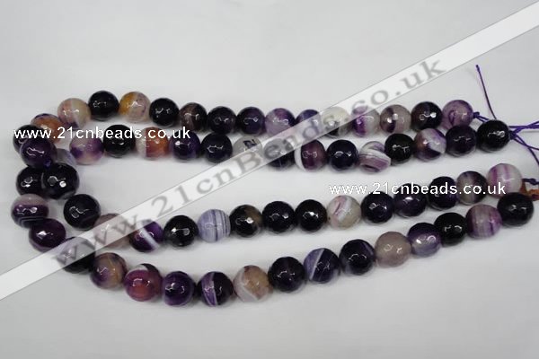 CAG2097 15.5 inches 12mm faceted round purple line agate beads