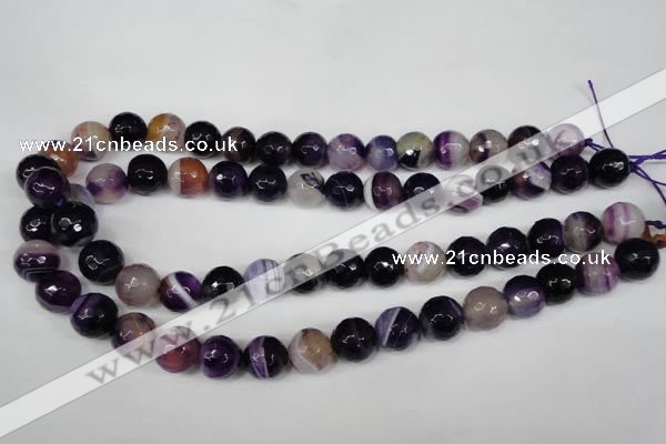 CAG2098 15.5 inches 14mm faceted round purple line agate beads