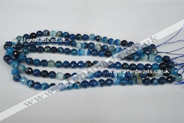 CAG2104 15.5 inches 8mm faceted round blue line agate beads