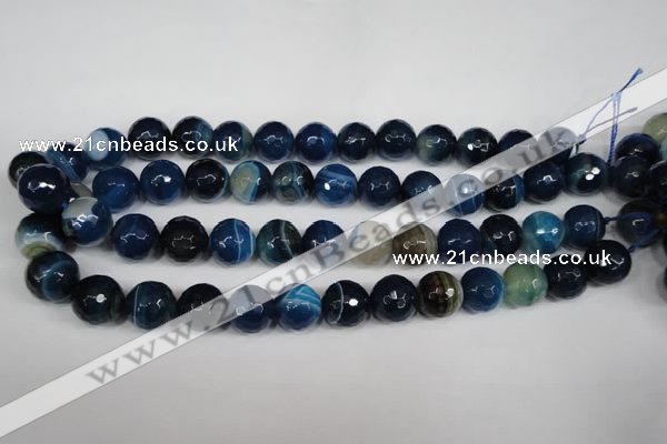 CAG2107 15.5 inches 14mm faceted round blue line agate beads