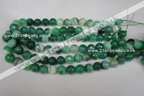 CAG2114 15.5 inches 10mm faceted round green line agate beads