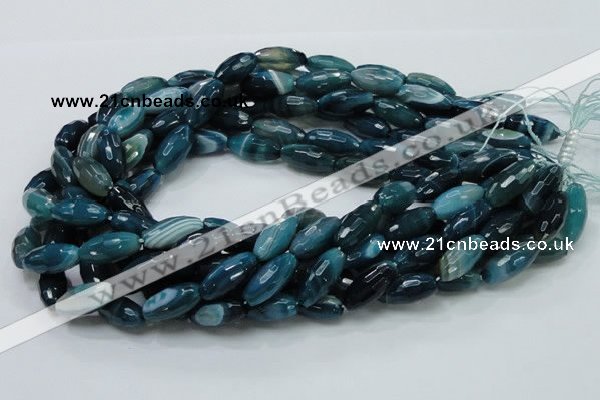 CAG218 15.5 inches 10*20mm faceted rice blue agate gemstone beads