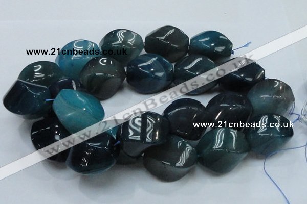 CAG222 15.5 inches 25*35mm twisted blue agate gemstone beads