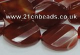 CAG229 15.5 inches 20*25mm faceted twisted oval red agate beads