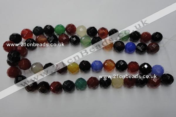 CAG2355 15.5 inches 14mm faceted round multi colored agate beads