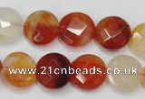 CAG2393 15.5 inches 14mm faceted coin red agate beads wholesale