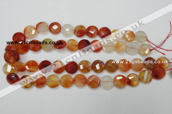 CAG2393 15.5 inches 14mm faceted coin red agate beads wholesale