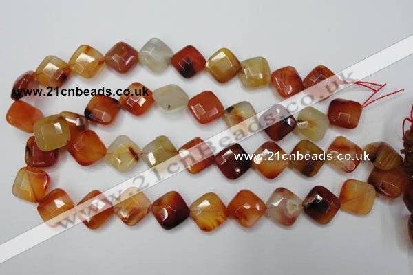 CAG2402 15.5 inches 16*16mm faceted diamond red agate beads wholesale