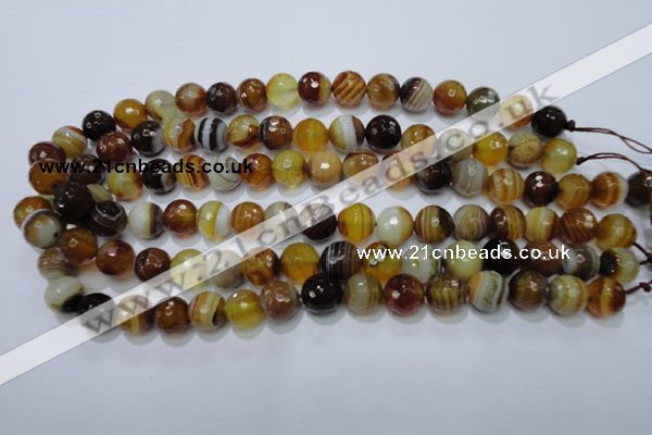 CAG2712 15.5 inches 8mm faceted round yellow line agate beads