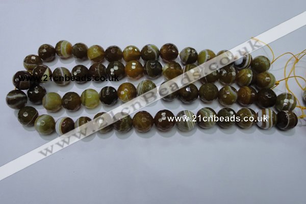 CAG2715 15.5 inches 14mm faceted round yellow line agate beads