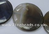 CAG2727 15.5 inches 35mm faceted coin grey line agate beads