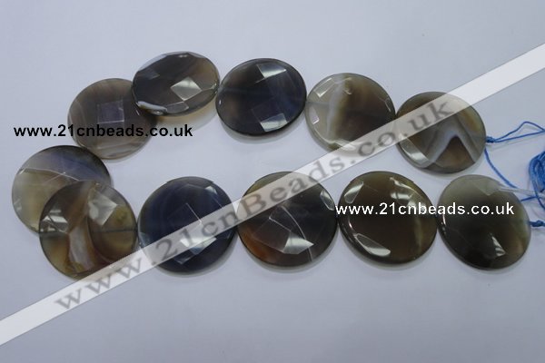 CAG2727 15.5 inches 35mm faceted coin grey line agate beads