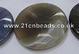 CAG2728 15.5 inches 40mm faceted coin grey line agate beads