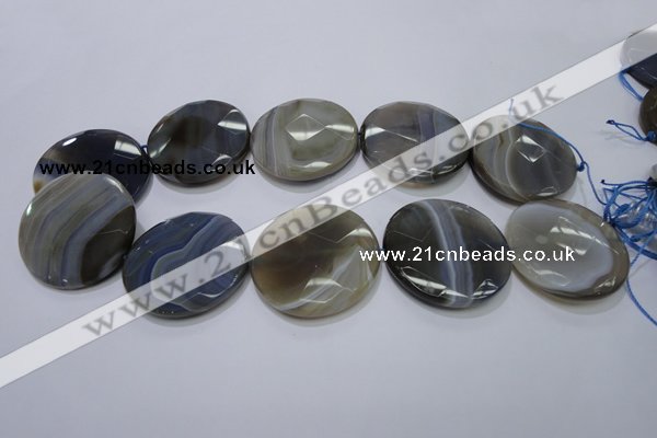 CAG2728 15.5 inches 40mm faceted coin grey line agate beads