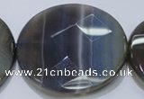 CAG2729 15.5 inches 50mm faceted coin grey line agate beads