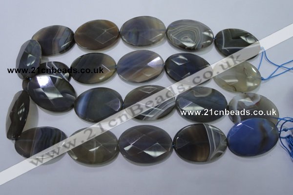 CAG2737 15.5 inches 25*35mm faceted oval grey line agate beads