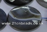 CAG2738 15.5 inches 30*40mm faceted oval grey line agate beads