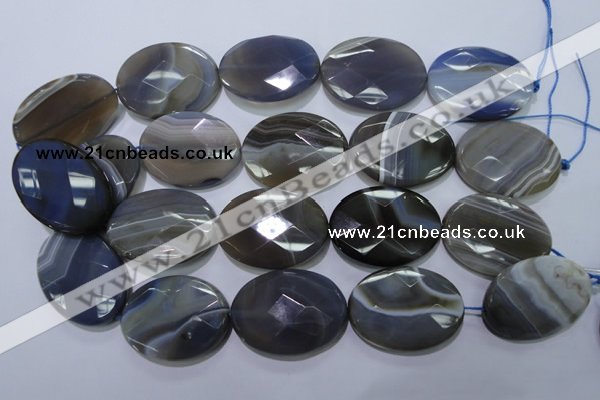 CAG2738 15.5 inches 30*40mm faceted oval grey line agate beads