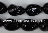 CAG2900 15.5 inches 13*18mm twisted teardrop black line agate beads