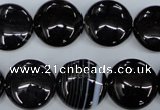 CAG2909 15.5 inches 16mm flat round black line agate beads