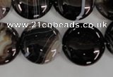 CAG2911 15.5 inches 20mm flat round black line agate beads