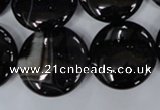 CAG2912 15.5 inches 22mm flat round black line agate beads