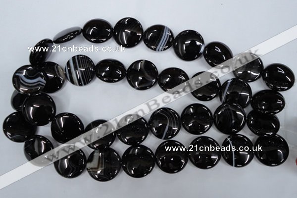 CAG2912 15.5 inches 22mm flat round black line agate beads