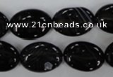 CAG2918 15.5 inches 13*18mm oval black line agate beads