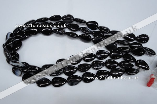 CAG2926 15.5 inches 13*18mm flat teardrop black line agate beads