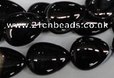 CAG2927 15.5 inches 15*20mm flat teardrop black line agate beads