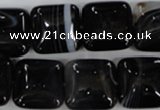 CAG2945 15.5 inches 16*16mm square black line agate beads