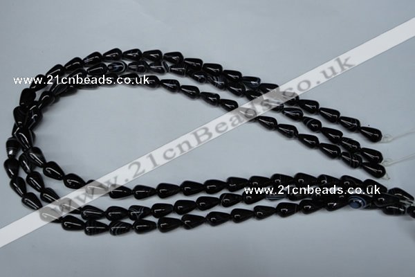 CAG2961 15.5 inches 6*10mm teardrop black line agate beads