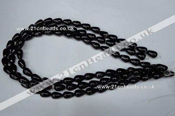 CAG2962 15.5 inches 8*12mm teardrop black line agate beads