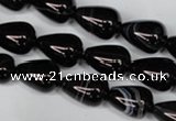 CAG2963 15.5 inches 10*14mm teardrop black line agate beads