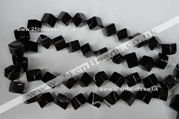 CAG2979 15.5 inches 12*12mm cube black line agate beads