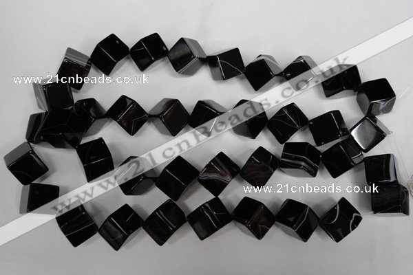 CAG2980 15.5 inches 14*14mm cube black line agate beads