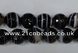 CAG2983 15.5 inches 10mm faceted round black line agate beads