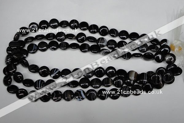 CAG2992 15.5 inches 12mm flat round black line agate beads