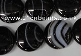 CAG2995 15.5 inches 18mm flat round black line agate beads