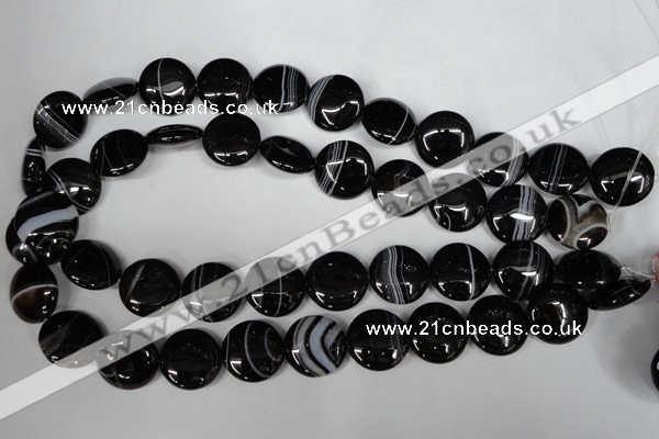 CAG2995 15.5 inches 18mm flat round black line agate beads