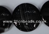 CAG2999 15.5 inches 30mm flat round black line agate beads