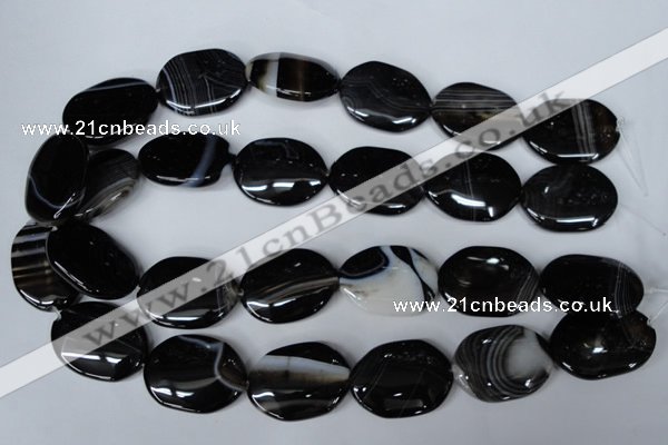 CAG3007 15.5 inches 22*30mm oval black line agate beads