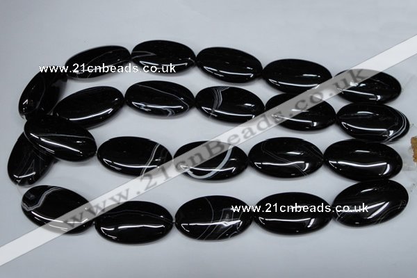 CAG3008 15.5 inches 20*35mm oval black line agate beads